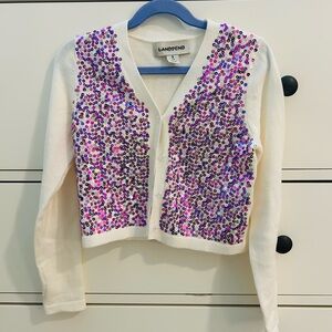 New lands end girls sequin cardigan